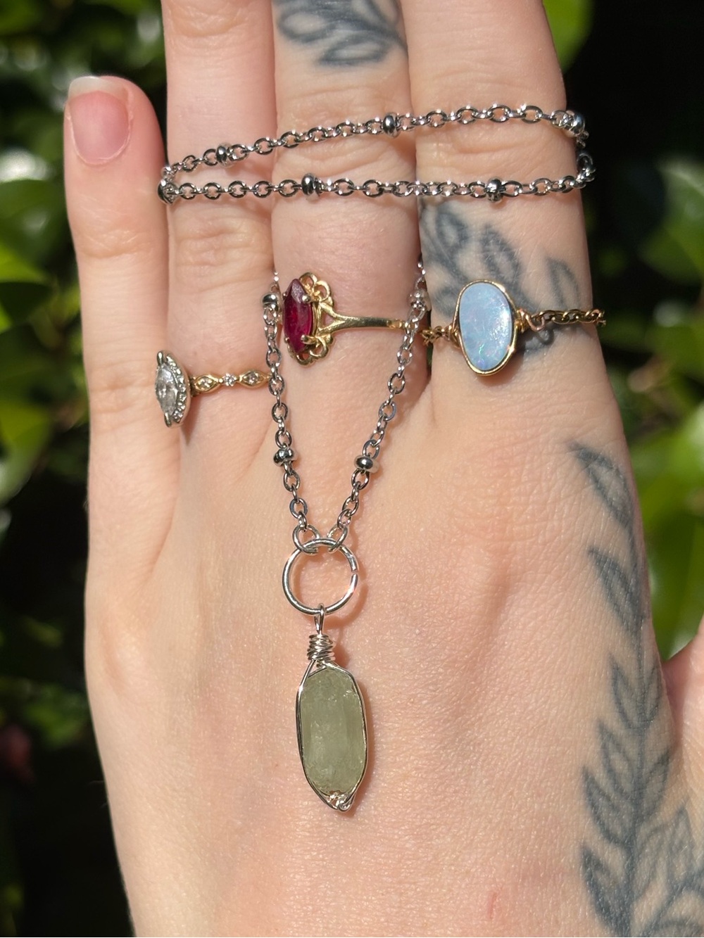 Prehinite charm necklace